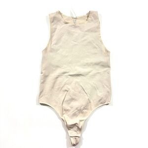Babaton High Neck Thong Bodysuit Sleeveless Beige